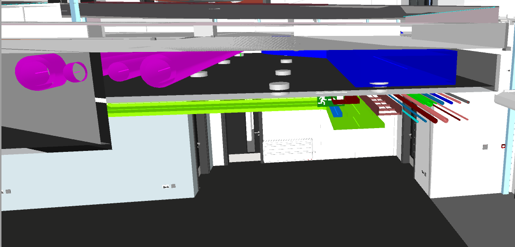 Educational facility ceiling services before BIM coordination — MEP clashes in confined ceiling space